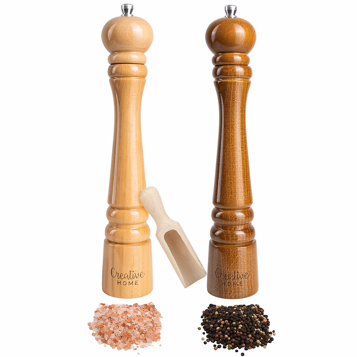 Creative Home Duo Moulin a Poivre et Sel Manuel en Bois – Inclus Mini Cuillère, Hauteur 31, 5 cm, Salière et Poivrière Cuisine