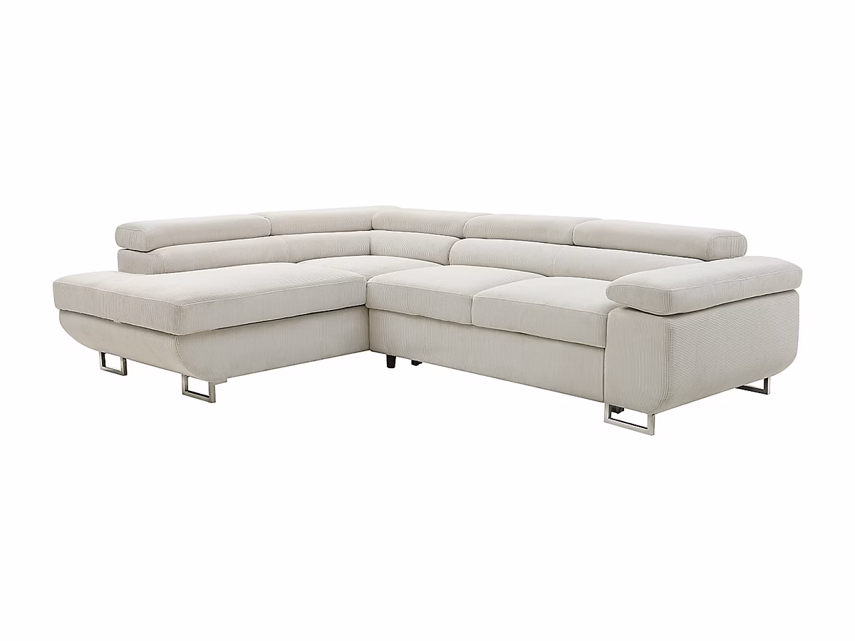 Canapé d'angle gauche convertible en velours côtelé beige NURAZIO – Réf. LILEQBKSC4586300715
