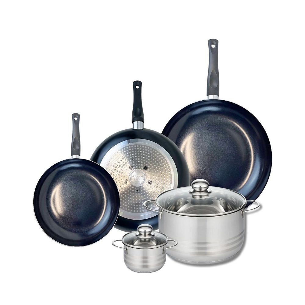Ensemble de 3 Poêles de cuisson 24 – 28 et 32 cm et 2 faitouts 12 et 24 cm Elo Prima Brillant