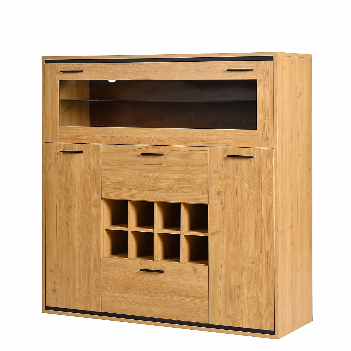 Meuble – Buffet haut effet bois porte battante éclairage LED