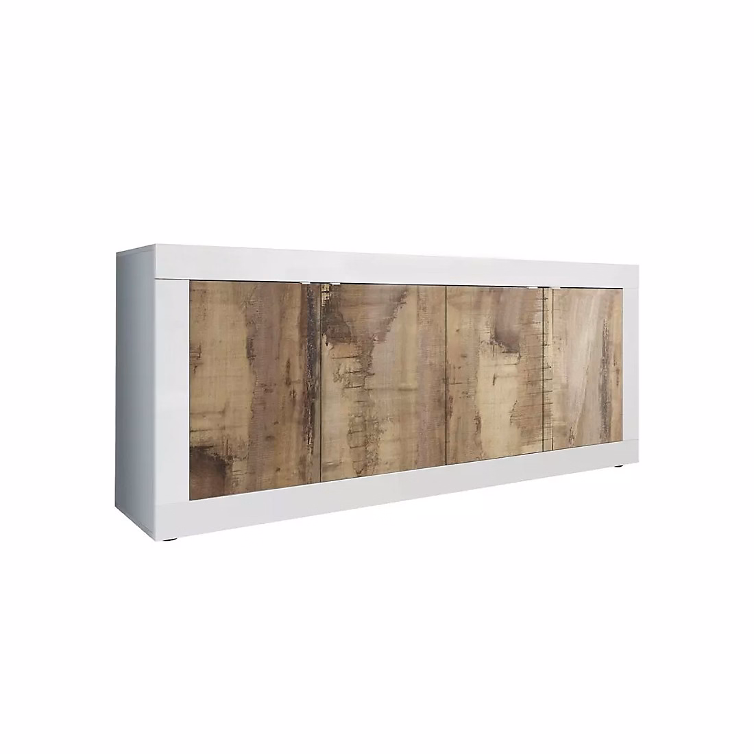 Buffet 4 portes – collection ISORA, coloris blanc et chene clair, idéal pour un salon ou une salle à manger moderne