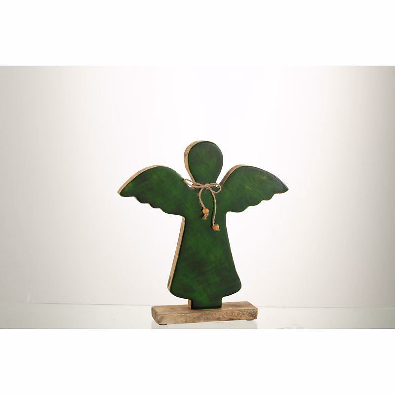 Ange sur socle en bois vert 28 × 26 × 5 cm
