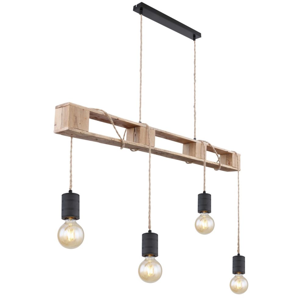 Plafonnier suspendu de bar noir mat 4x E27