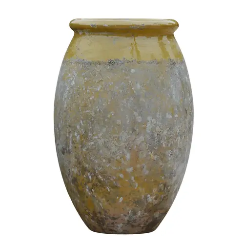 Une touche extérieure:Jarre Biot olive patiné avec col émaillé jaune H 76 x Ø 50 cm
