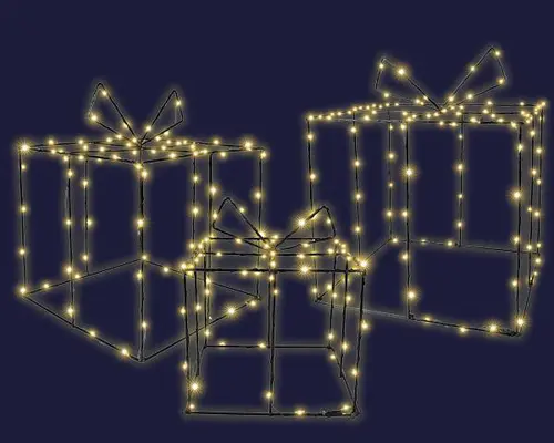 Pour aménager le jardin:Lot de 3 décorations lumineuses micro LED intérieur et extérieur coloris blanc chaud - 250 LEDS
