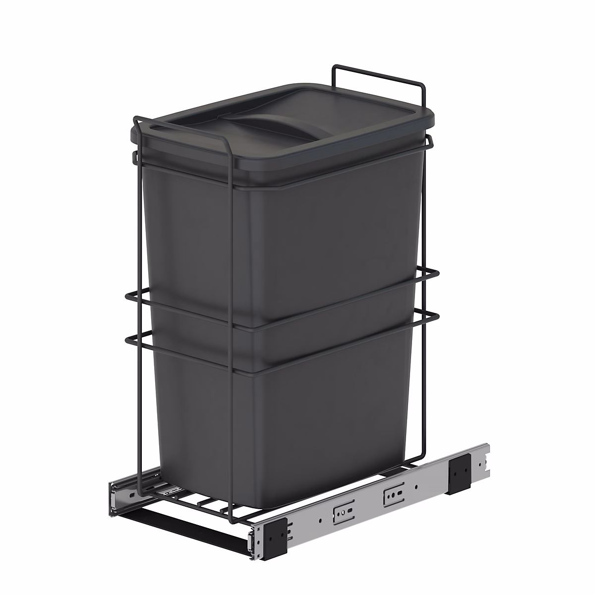 Emuca Poubelle de recyclage Recycle pour cuisine | 35 L – fixation par le bas et extraction manuelle – Plastique gris antracite