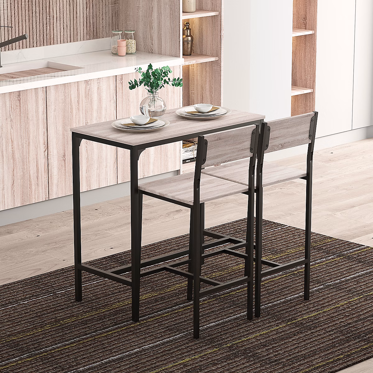 Ensemble bar 3 pièces en MDF coloris naturel avec 2 chaises – Réf. VQKROMXNR5151301746