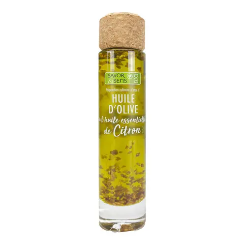 Une touche pratique au jardin:Huile d’olive bio au citron Savor et Sens - 20 cl