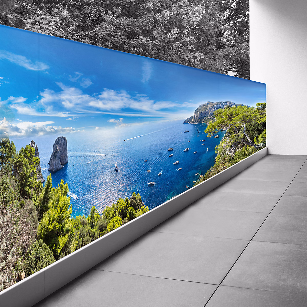 Brise vue Trompe l'oeil – 100 × 250 cm, Vue mer 3617689697475