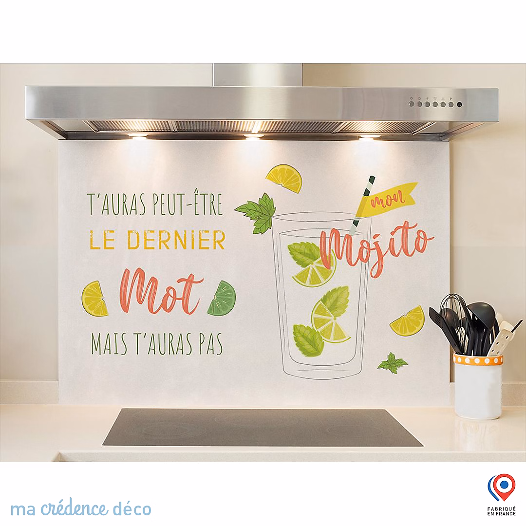 Crédence cuisine fond de hotte Mojito 5 – Verre trempé, L 90 cm x H 50 cm, MaCrédenceDéco