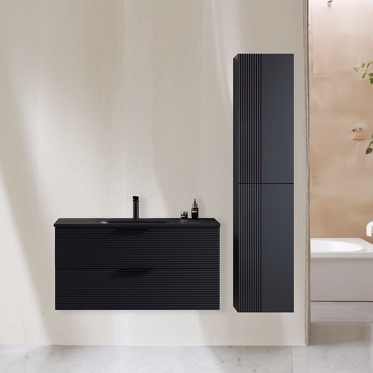 Ensemble meuble de salle de bains – Ensemble salle de bain 120 cm noir Aqualinea