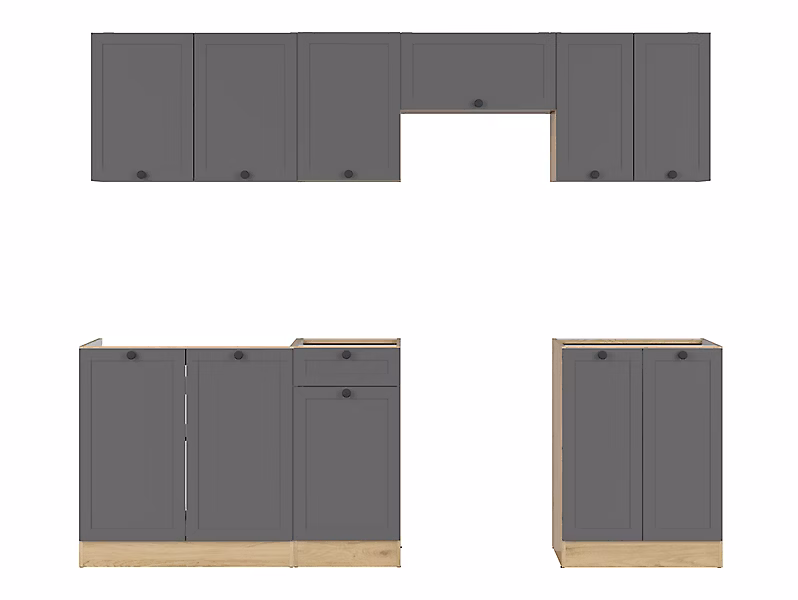 Cuisine complète 240 cm | Ensemble de meuble de cuisine coloris Gris graphite/Chêne graphite – plan de travail non inclus
