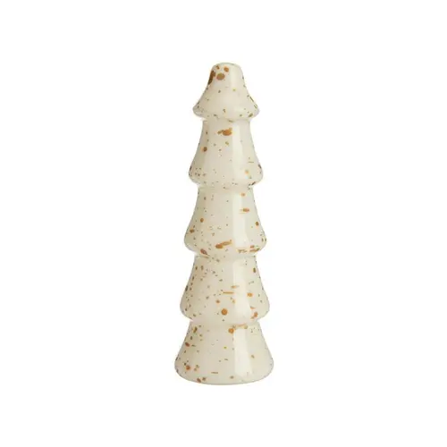 Une touche extérieure：Sapin décoratif en bois de manguier crème et or moucheté petite modèle - 15 x 5 x 5 cm