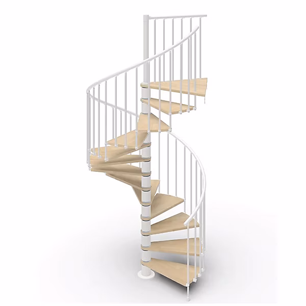 Escalier colimaçon 10 marches – Haut. à franchir 2.05 à 2.40m, Diam. 140cm, Struct. blanche et marche naturel, Trémie ronde