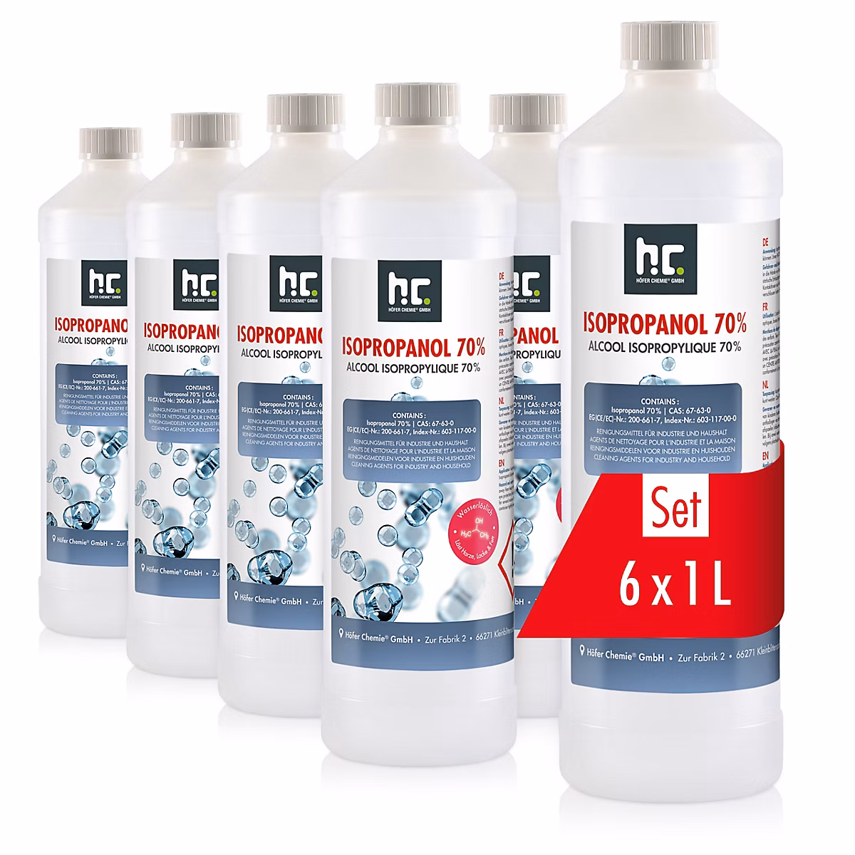 6 × 1 L Isopropanol 70 % – Solvant Polyvalent Pour Un Nettoyage Rapide Et Efficace