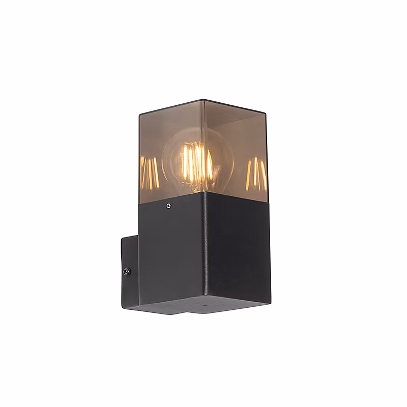 Applique murale extérieure moderne noire IP44 avec verre fumé – Danemark