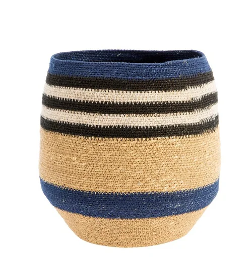 Pour l’univers du jardin:Corbeille de rangement conique rayée coloris multicolore en osier - 30 x 30 x 28 cm