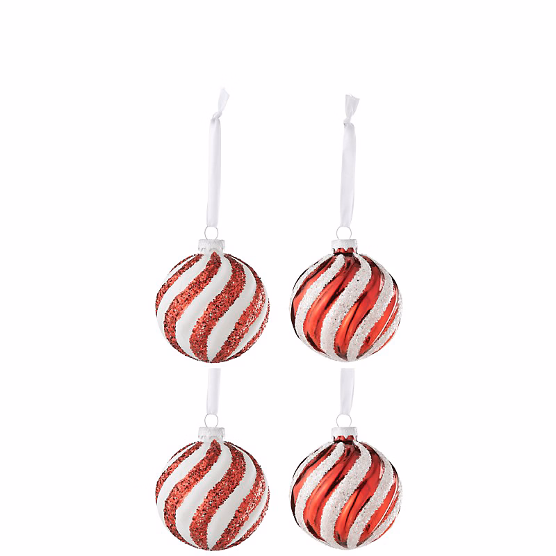 Boite de 4boules de Noël en verre rouge 8 × 8 × 8 cm