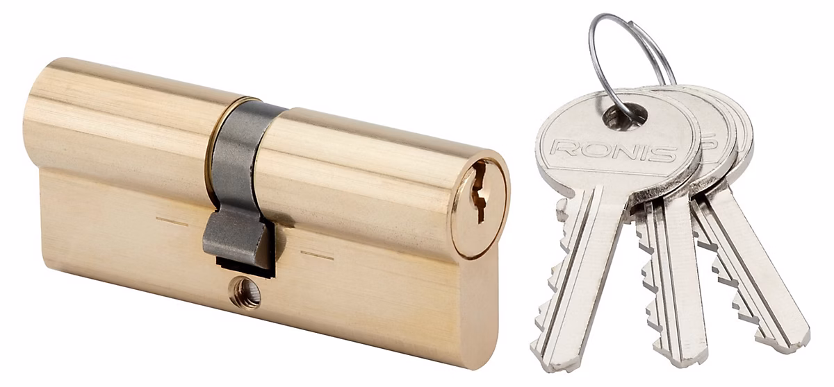 Cylindre européen double entrée 35 × 65mm laiton sur PTT et EDF – RONIS, 120751