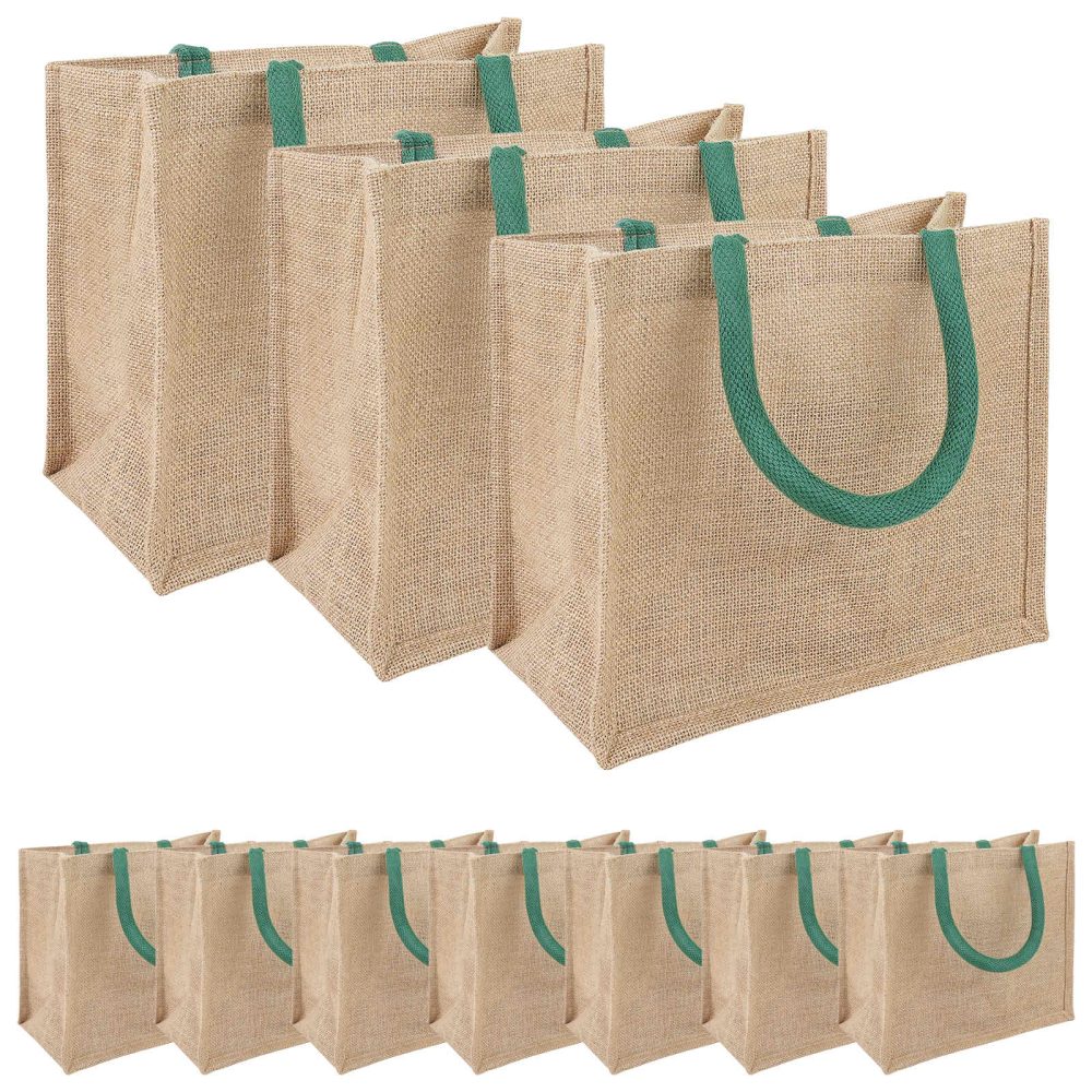 vidaXL Sacs en jute 10 Naturel et vert 26 x 22 x 14 cm