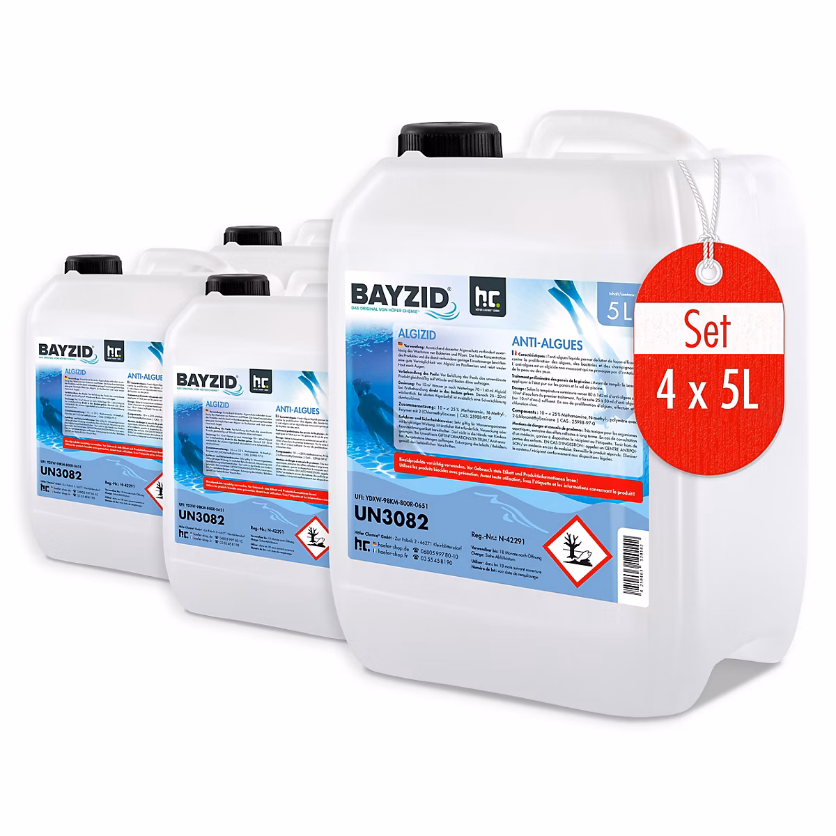 Anti-algues Bayzid 4 × 5 L – Algicide Préventif Pour Piscines Contre Algues, Champignons Et Bactéries