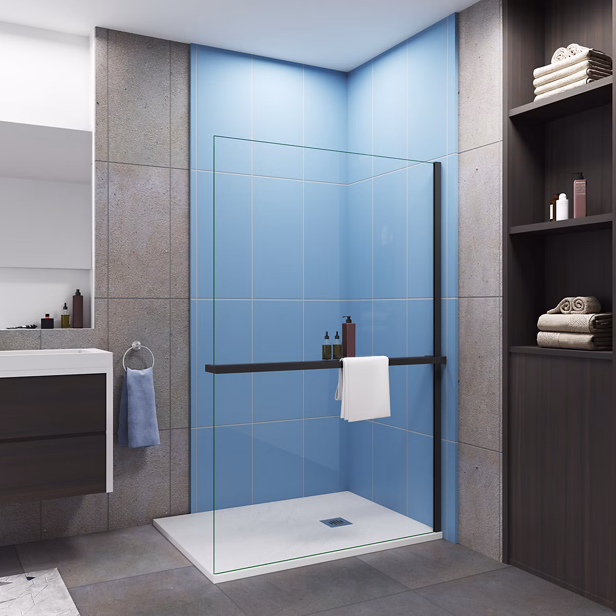 Étagère de douche noir 120 cm – paroi à l'italienne, design élégant, accessoire de salle de bain