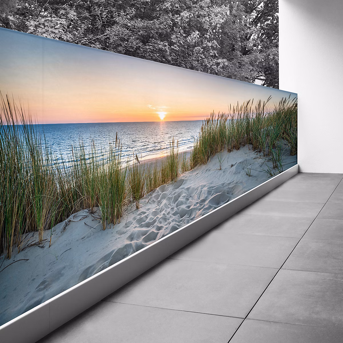 Brise vue Trompe l'oeil | 130 × 390 cm – Couché de soleil 3617689692531