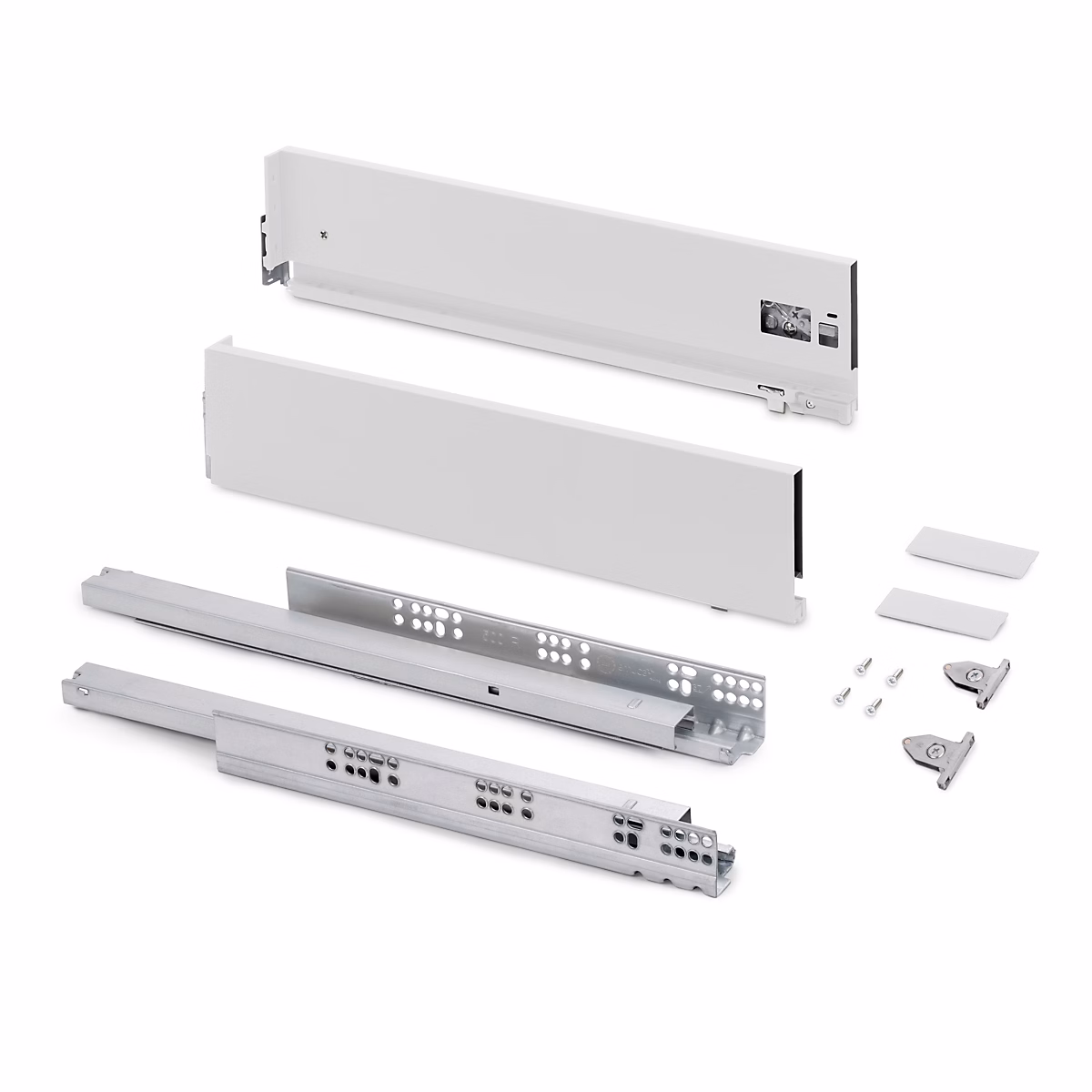 Emuca Tiroir extérieur Vertex avec réglages 3D hauteur 131mm – 40kg, profondeur 450mm, Acier, Peint en blanc