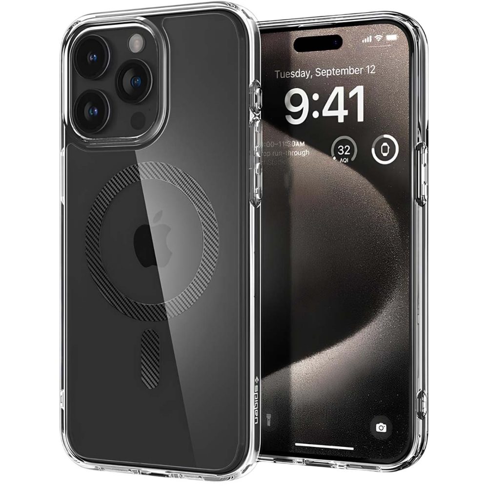 Spigen SGP Coque MagSafe pour iPhone 15 Pro Série Ultra Hybrid Coins Renforcé Transparent