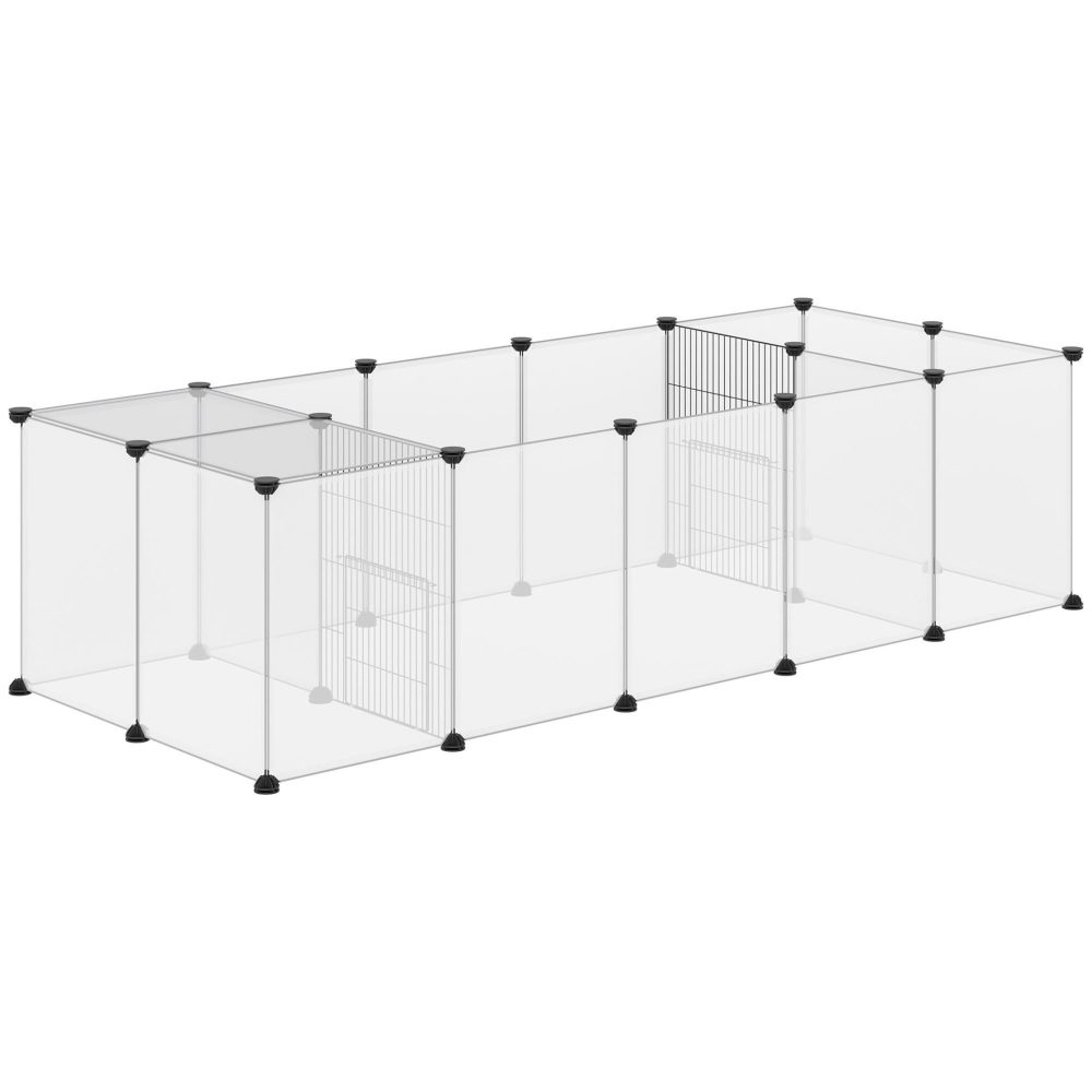 PAWHUT Enclos parc modulable petits animaux - 20 panneaux - dim. 175l x 70l x 45h cm - acier noir pp blanc