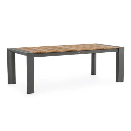 Facile dehors:Table avec allonges Capucine coloris bois en aluminium et teck - 253/319/384 x 110 cm