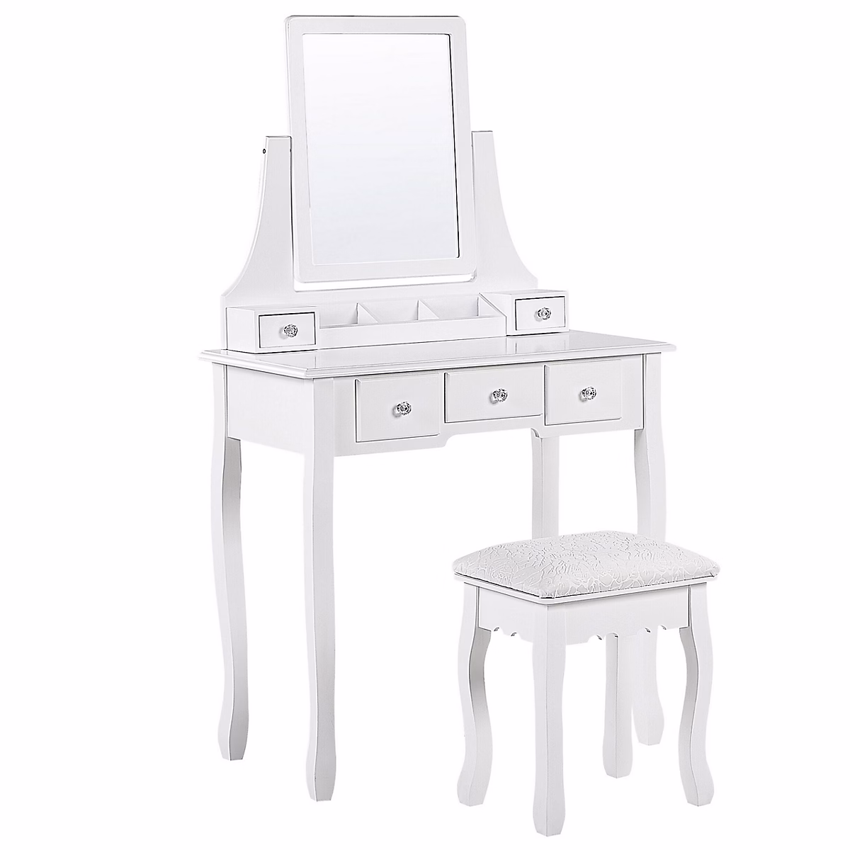 Coiffeuse avec miroir et tabouret RAYON Blanc – Réf. SKLPQMWKS6697559282