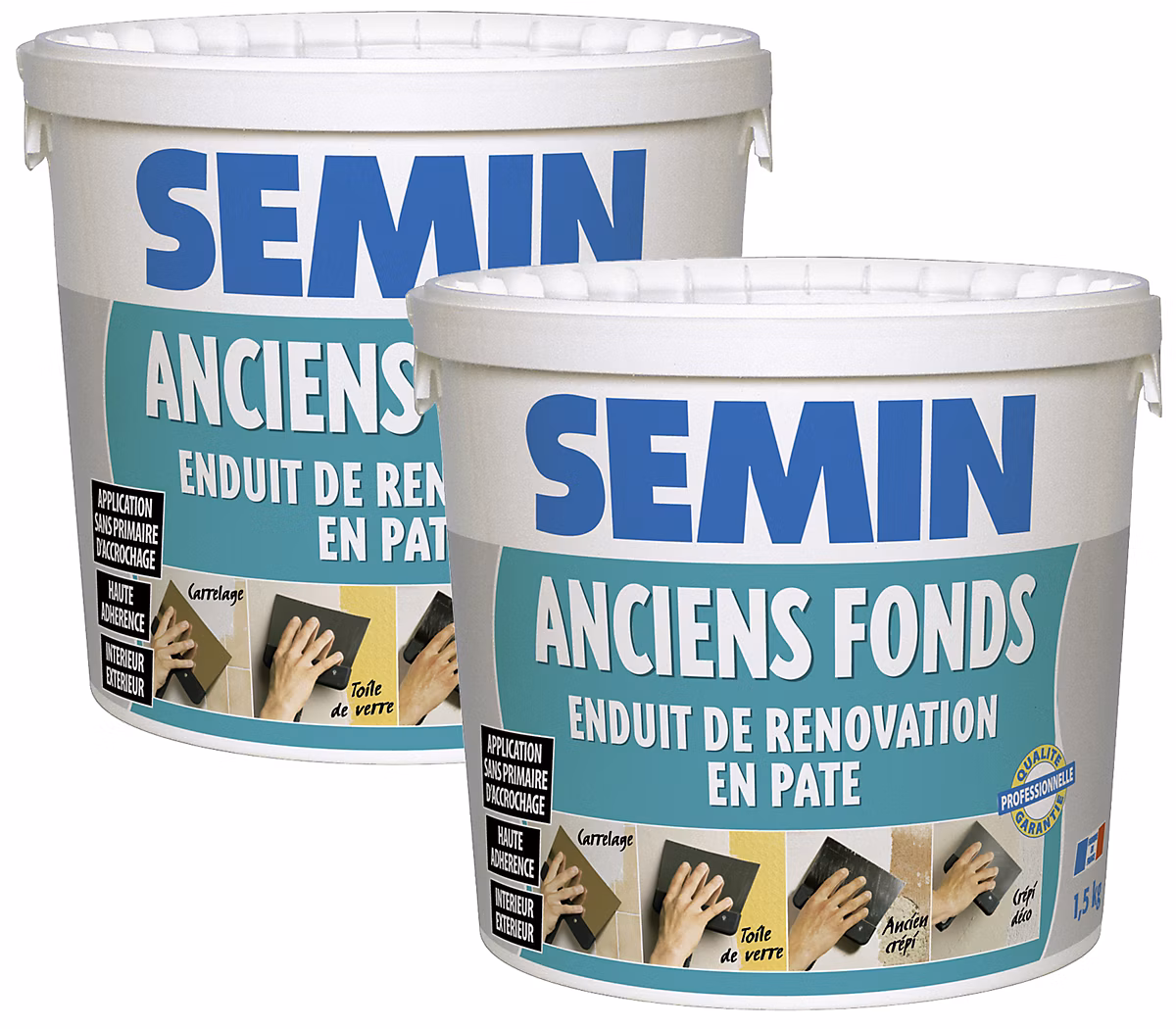 Enduit de Rénovation pour les Supports Irréguliers Semin Anciens Fonds | Intérieur/Extérieur – Seau de 1 – 5 kg – Lot de 2