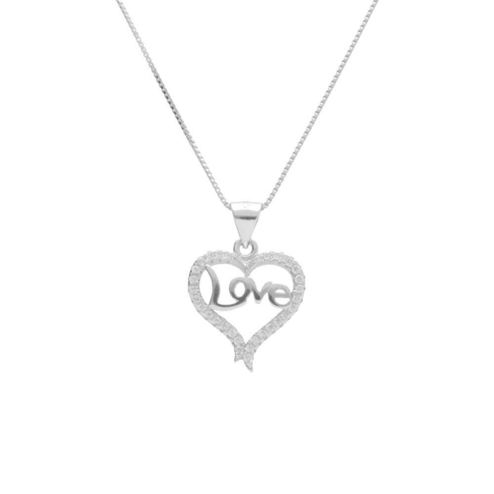 L'ATELIER D'AZUR Collier Argent 925/000 Rhodié - Coeur Love Pavé de Zirconiums
