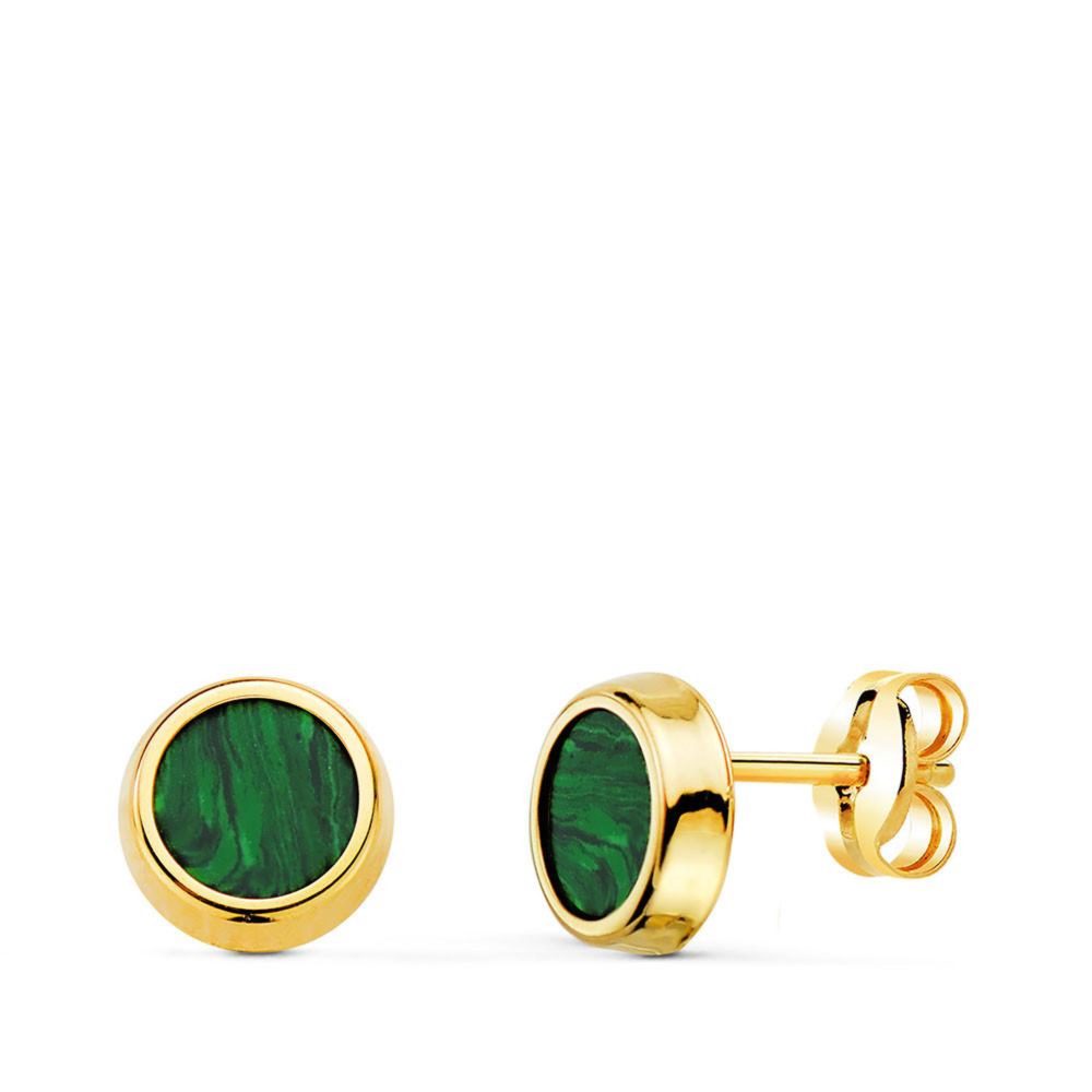 L'ATELIER D'AZUR Boucles d'Oreilles Or 18 Carats 750 Jaune et Malachite - Rondes
