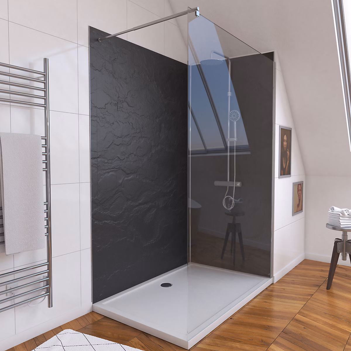 Paroi de douche – Ensemble complet douche à l'Italiennne avec Receveur 120x90 + Paroi chrome + Panneaux muraux 90&120
