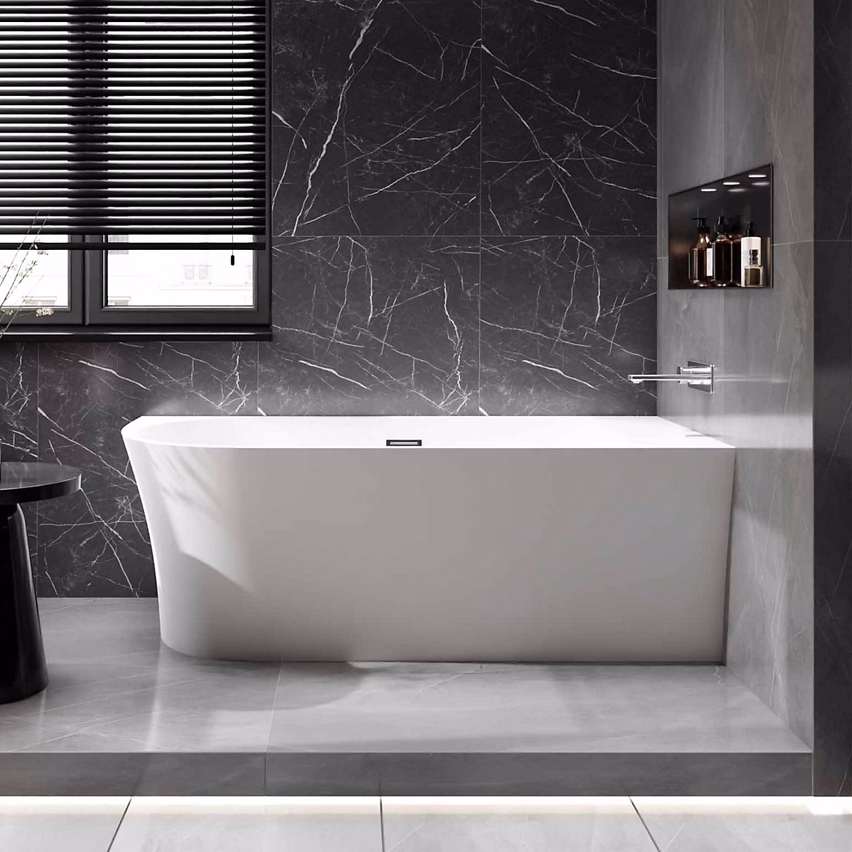 Baignoire d'angle semi-ilot Acrylique 170 × 78 × 60cm Blanc mat + Bonde et trop plein – installation à droite, NOVA CORNER