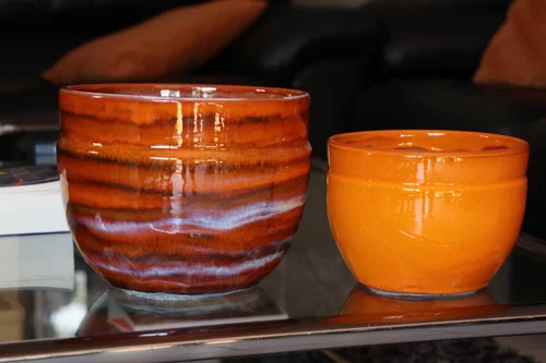 Jardin et maison:Pot en terre cuite émaillée orange Savane Les Poteries d'Albi Austral - Ø 16 x H 13 cm