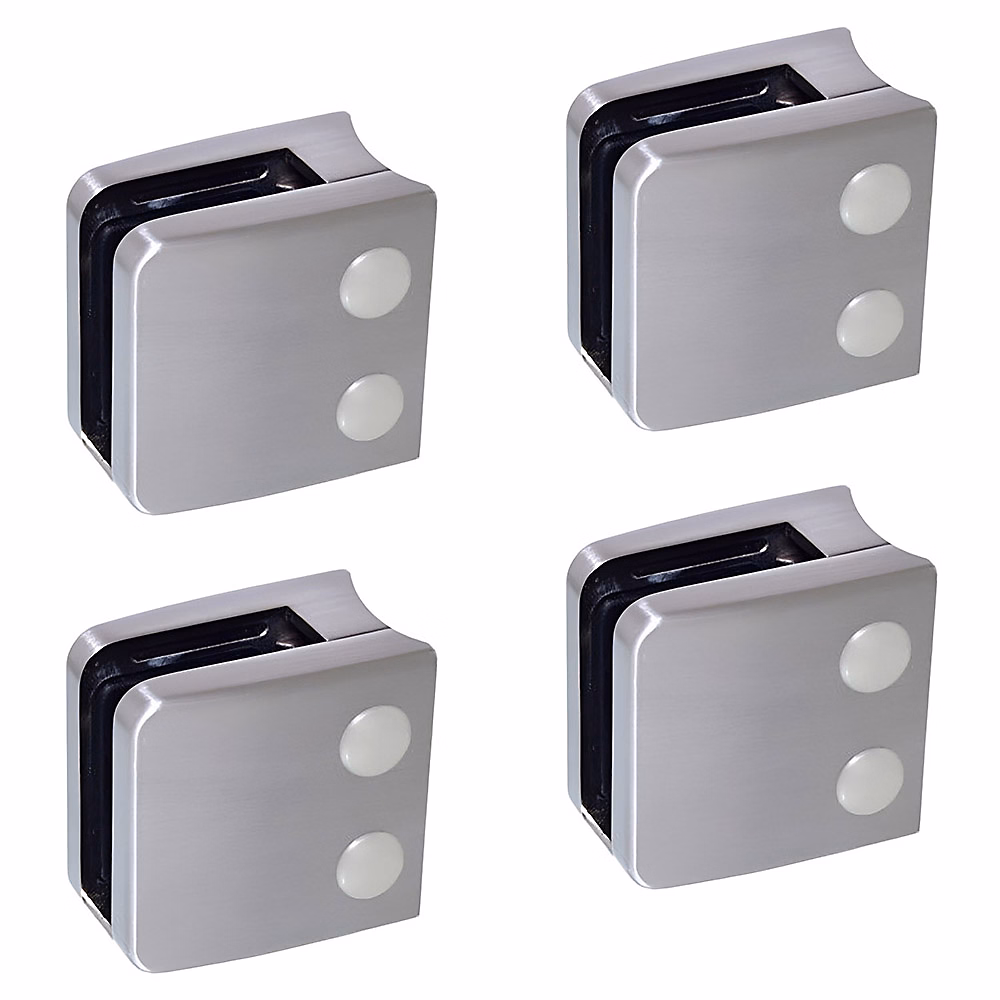 4 x Pince à verre pour tube diam. 42 – 4 modèle 06 | Ep. verre 12 mm | Inox 316 brossé GR320