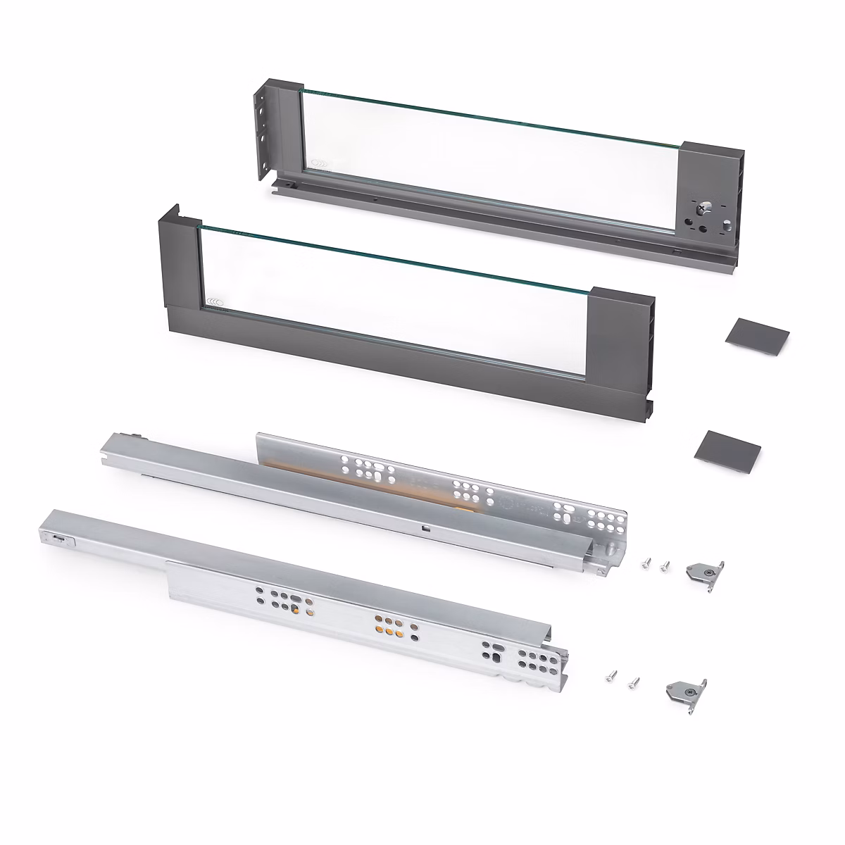Emuca Tiroir Extérieur Vertex 40kg côtés en verre 131mm de haut – 500mm de profondeur, Acier & Aluminium et Verre, Gris Anthracite