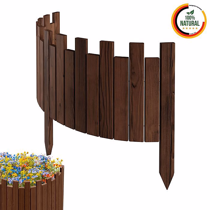 Bordure de jardin – FLORA4, 100 cm x 30 cm, Bois de pin, Marron, Design en dents de scie