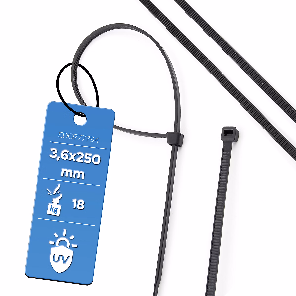 Colliers de serrage colliers de câblage sans halogène 3 | 6 × 250 mm noirs UV EDO777794 pcs – lot de 100