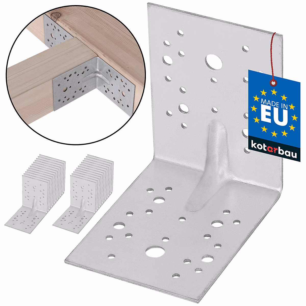 Équerre de fixation KOTARBAU | acier galvanisé – 130 × 130 × 100 mm – argent – renfort d'angle métal – 90 degrés – pièces – lot de 25