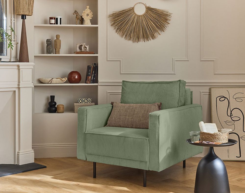 Charlie – fauteuil, pieds hauts, en velours côtelé, Lisa Design