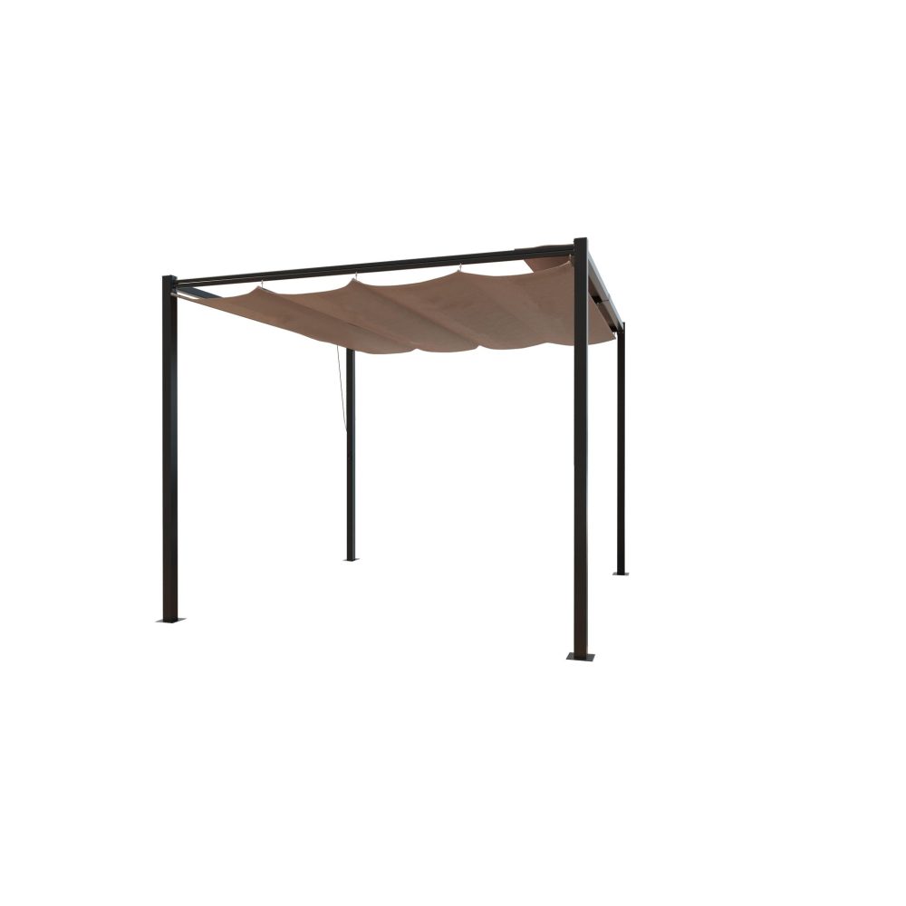 CONCEPT USINE Pergola autoportante 3 x 3 m en acier avec toile taupe tusa