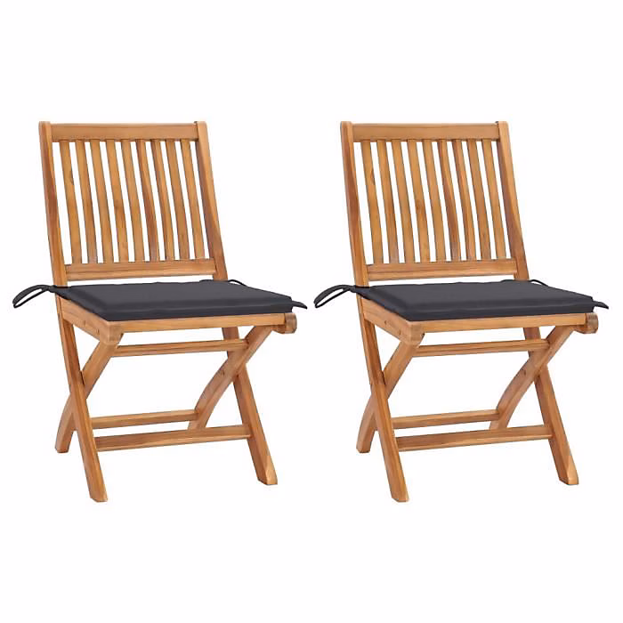 Chaises de jardin – VIDAXL, Bois de teck, Anthracite, Pliant, Design intemporel