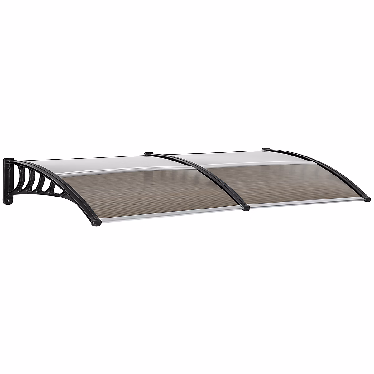 Auvent marquise de porte design voûté arrondi dim. 200L x 96l x 27H cm polycarbonate fumé brun PP noir – Réf. CKKIWLNUL1962429481