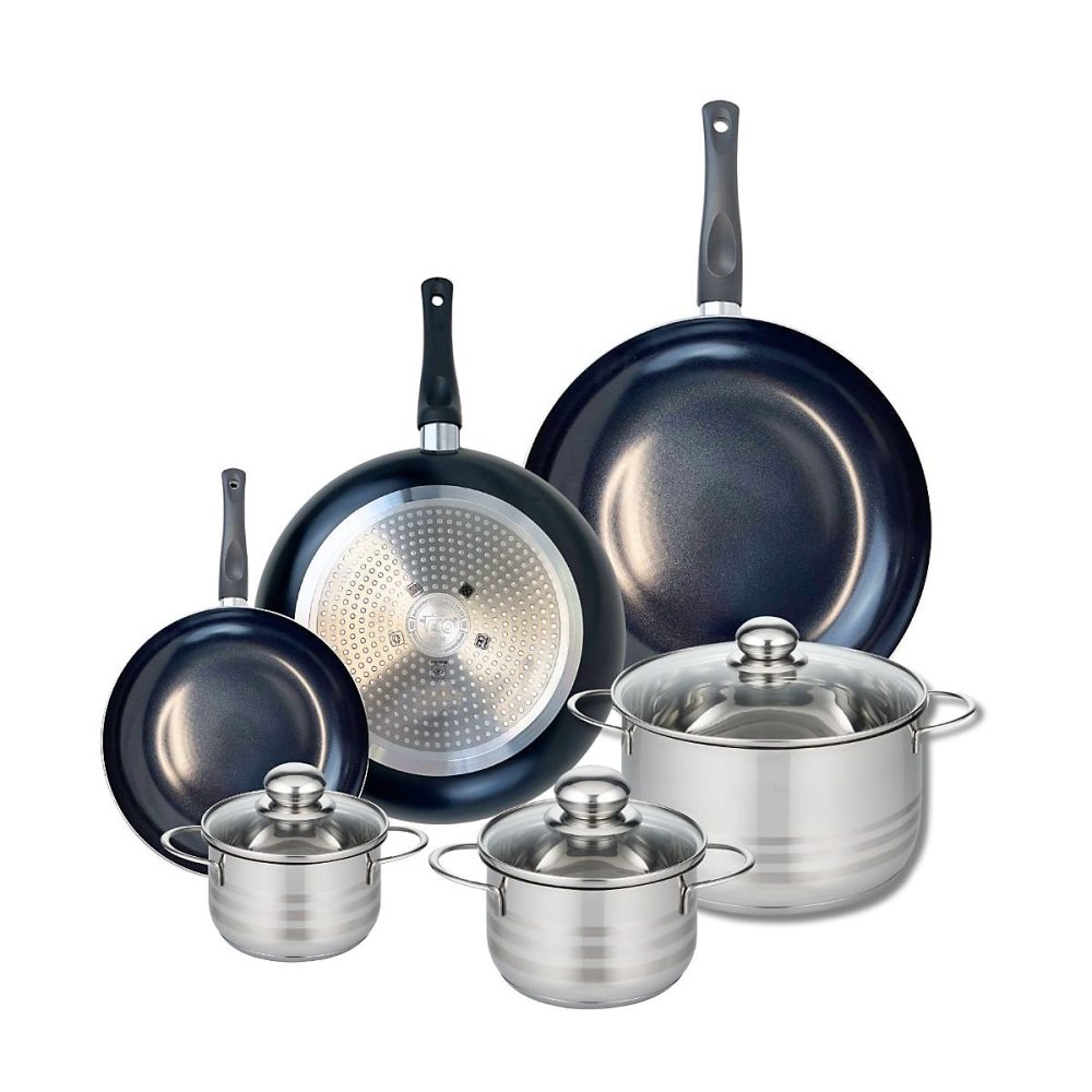 Ensemble de 3 Poêles de cuisson 20 – 28 et 32 cm et 3 faitouts 12, 14 et 20 cm Elo Prima Brillant