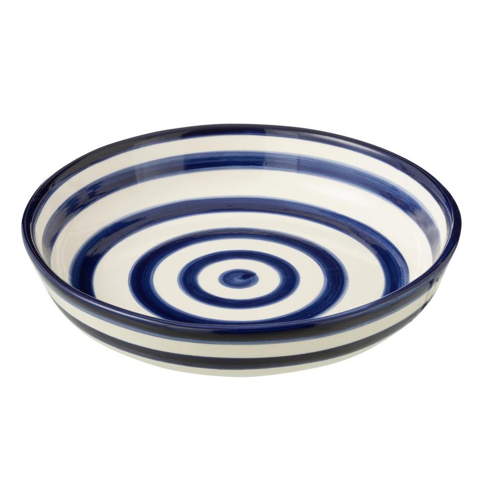 J-LINE Coupelle basse en céramique granada rayure 25cm bleu cobalt