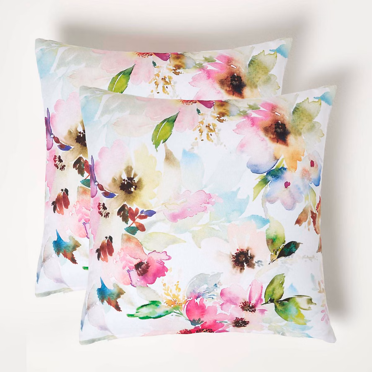 Coussin extérieur imperméable 45 × 45 cm Fleurs à l'aquarelle Lot de 2 – HOMESCAPES